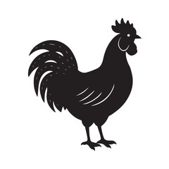 Black Silhouette of a Proud Rooster with Tail Feathers Raised