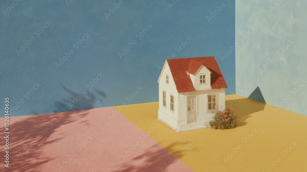 Aufkleber contemporary miniature house with quarantine tag and face mask symbolizing home isolation and proper