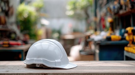 Construction safety gear workshop industrial equipment indoor close-up safety awareness