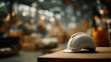 Construction safety measures in industrial warehouse hard hat focus professional environment close-up view workplace safety