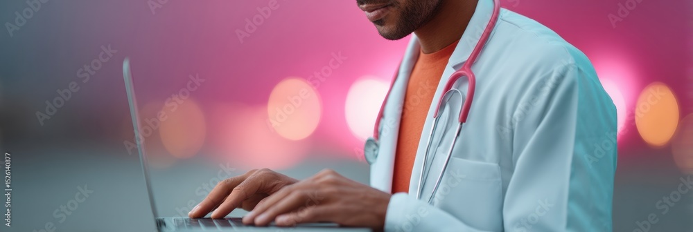 Aufkleber Modern Medical Professional Using Laptop for Data-Driven Healthcare Analytics and Patient Chart Review with Clinical Skills and Evidence-Based Practice