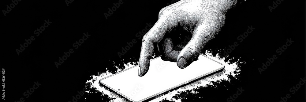 Poster Futuristic Biometric Lock with Smartphone Fingerprint Scanner in Dark Mode UI, Enhancing Mobile Security and Personal Data Protection for Tech Innovation