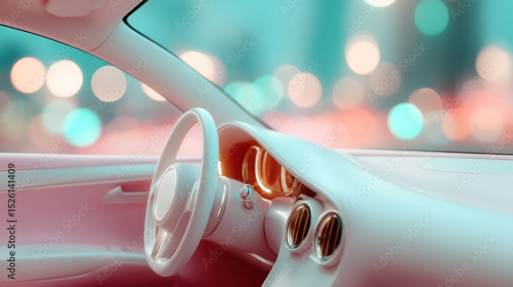 Aufkleber Futuristic Self-Driving Car Cockpit Interior with Digital Dashboard and Holographic Navigation Display - Autonomous Vehicle Technology Innovation