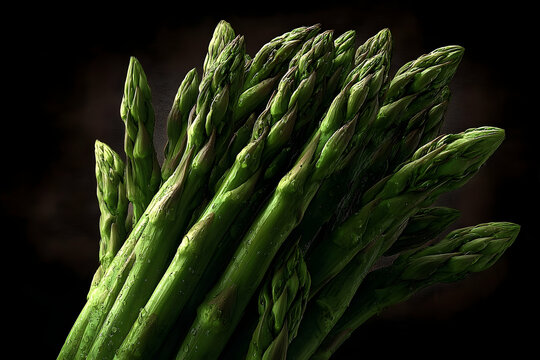 Close-up of a bunch of fresh asparagus spears.