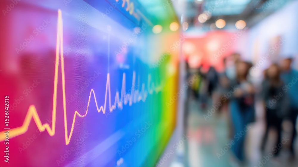 Poster Vibrant Digital Vital Signs Monitor Display with Multicolor Waveforms in Modern Clinical Setting for Real-Time Patient Health Monitoring