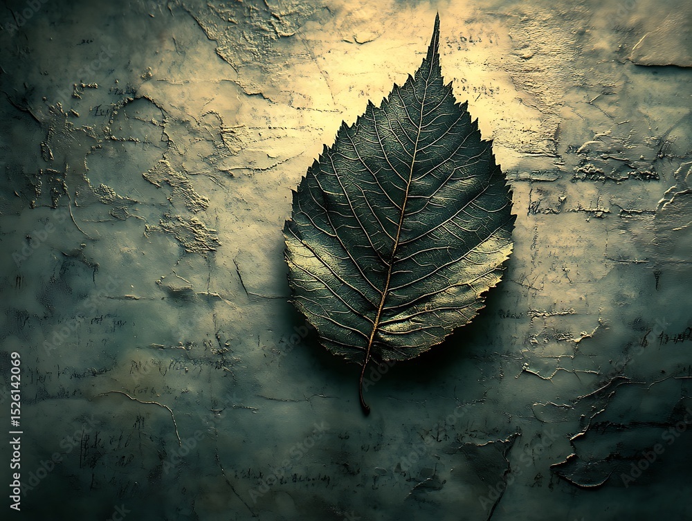 Poster textured background with single leaf casting shadows for creative compositions