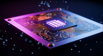 Technologie quantique illustr&eacute;e par une puce brillante