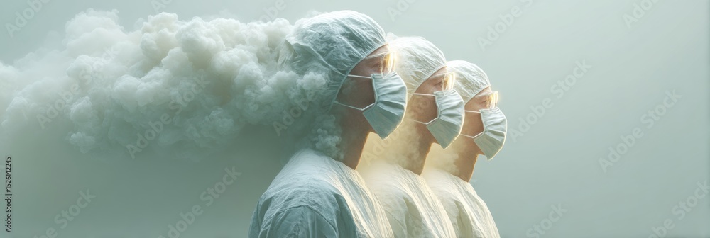 Aufkleber futuristic medical team in surgical gear using vr x-ray visualization for innovative collaborative d