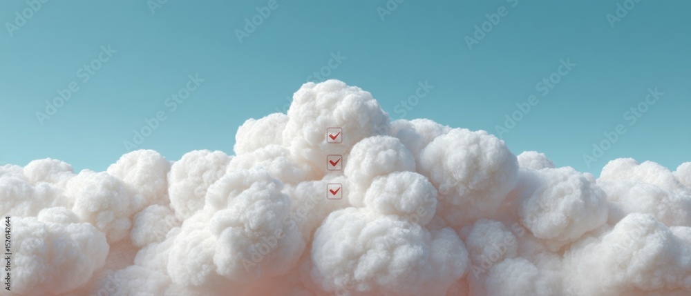 Poster Digital Checklist with Tick Survey Icons on Cloud Background - Modern Productivity Graphic for Task Management and Organizational Efficiency