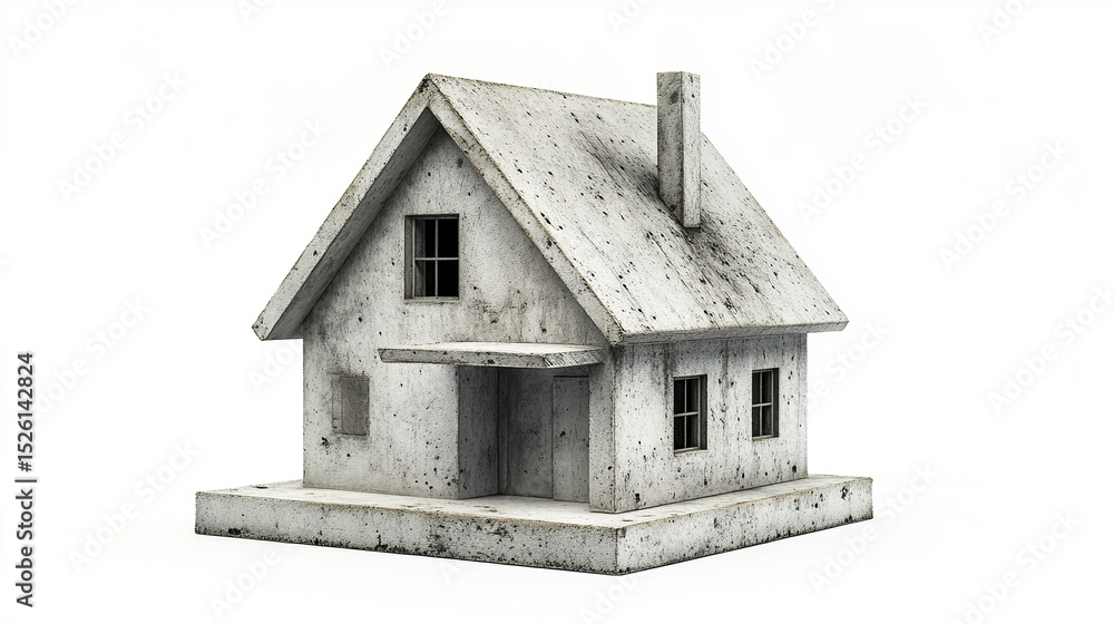 Poster concrete house model showcasing modern design with textured surface and simple structure