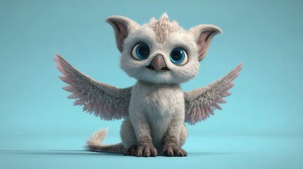 Fototapeta premium Cute, fluffy creature with large eyes and wings.