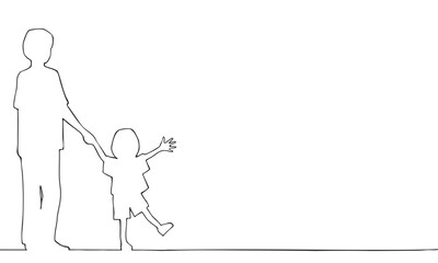 手をつなぐ親子（父と子）の線画イラスト