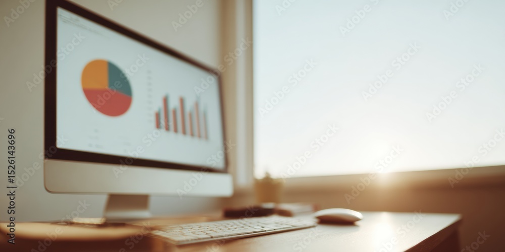Poster Financial Dashboard on Computer Screen Showing Asset Allocation with Pie Charts and Bar Graphs - Modern Investment Portfolio Management for Market Analysis