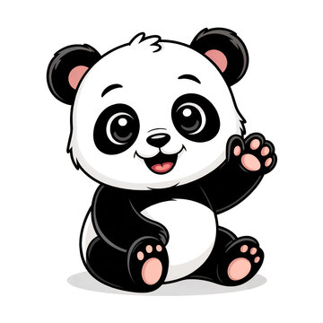 Adorable cartoon baby panda waving hello
