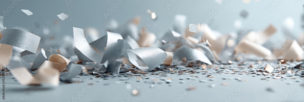 Poster confetti burst with champagne sparklers and metallic streamers exploding in air - festive party cele