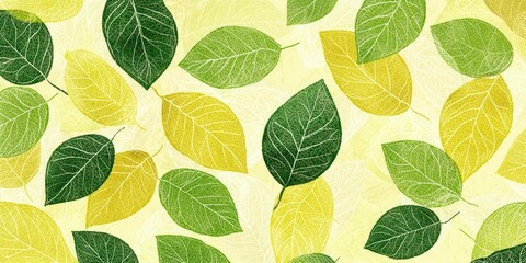 A vibrant green and yellow leaf pattern on a yellow background with a light yellow background.