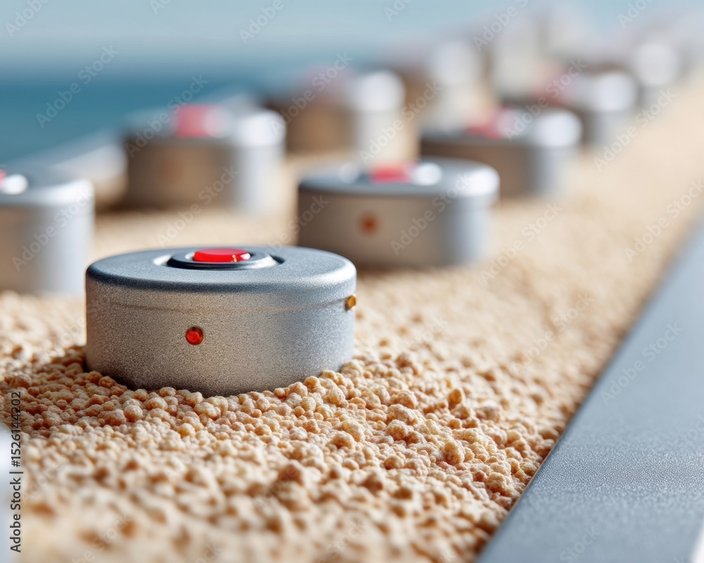 Poster advanced cylindrical battery cells aligned in high-tech storage rack for efficient energy management