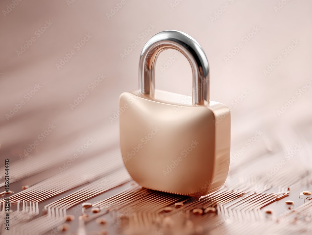 Aufkleber cybersecurity training digital shield with padlock on circuit board in serene earth tones for financ