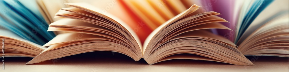Poster Open Magazine with Glossy Page Texture and Fanned Layout Representing Educational Pressure and Knowledge Accessibility for Publishing and Digital Marketing