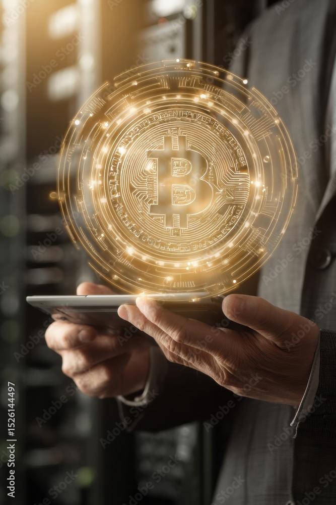 Aufkleber Blockchain Network Visualization on Tablet in Data Center with Businessman for Secure Digital Transactions and Enterprise Technology Innovation