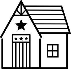 USA patriotic house icon outline vector isolated.
American themed cottage clipart with stars.
Independence Day USA house silhouette design.
USA House Residence SVG.
Transparent background. 