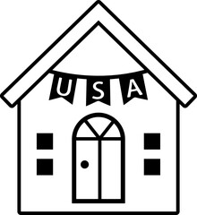 USA patriotic house icon outline vector isolated.
American themed cottage clipart with stars.
Independence Day USA house silhouette design.
USA House Residence SVG.
Transparent background. 