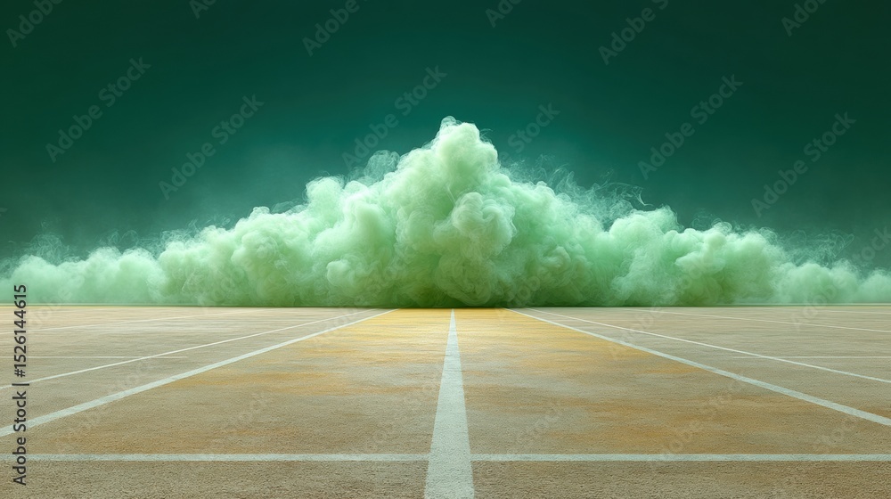 Poster dynamic smoke swirl in vibrant green vapor with varied densities on track field - modern visual for 