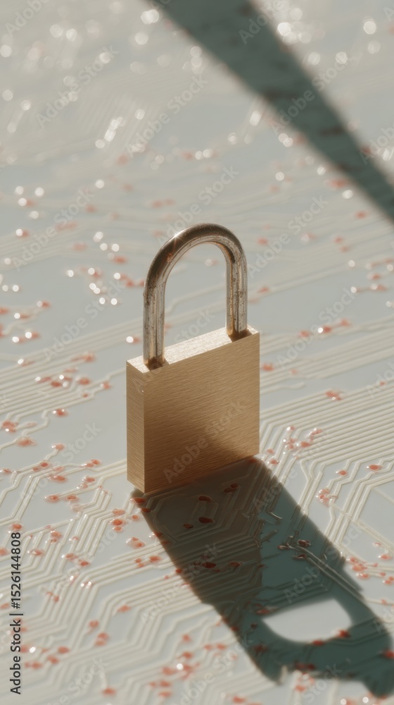 Aufkleber Cybersecurity Concept with Metallic Padlock on Circuit Board Background Highlighting Digital Data Protection and High-Tech Security for Business Use