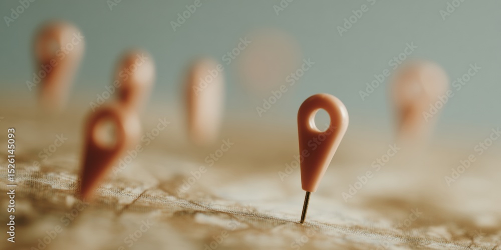 Aufkleber Cozy Rustic Location Tracking Interface with Floating Pins and Tactile Textures in Warm Earthy Tones for Modern Tech Branding