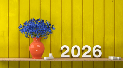New Year 2026 Creative Design Concept with Flowers - 3D Rendered Image