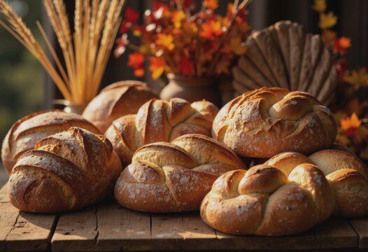 Traditional bread display at a Polish Dozynki harvest festival