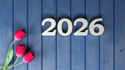 New Year 2026 Creative Design Concept with flowers - 3D Rendered Image