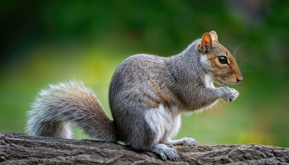 Eastern Gray Squirrel in Lush Forest Vibrant Wildlife Captured Amidst Dappled Light and Greenery, Striking Pose for a Moment of Tranquility