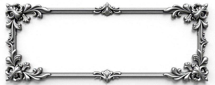Intricate silver floral frame, ornate design, white background, blossom, ornate frame, silver frame