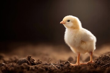 International Respect For Chickens Day Tender Newborn Chick on Soil Symbolizing Innocence and Ethical Care for Spring Earth Day Awareness