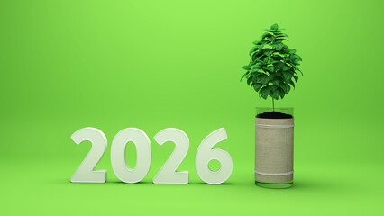 New Year 2026 Creative Design with go green Concept - 3D Rendered Image