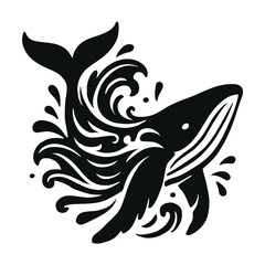 Splashing Whale Silhouette with Flowing Water Pattern
