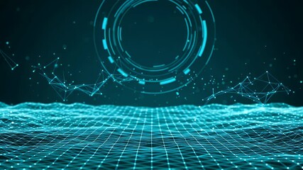 Abstract blue technology backdrop with a circular digital display and networked pattern - Powered by Adobe