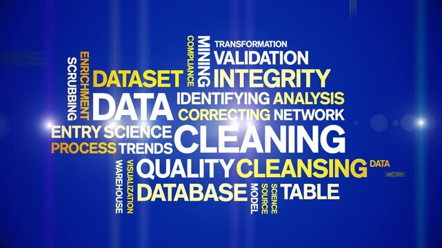 Data Cleaning animated word cloud;text design animation tag kinetic typography seamless loop.