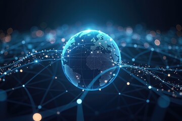 Obraz premium Global Network Illuminated Cityscape Digital World