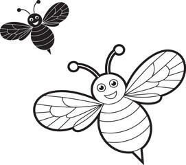 Adorable Bee and Daisy Illustration – Printable Black and White Art 