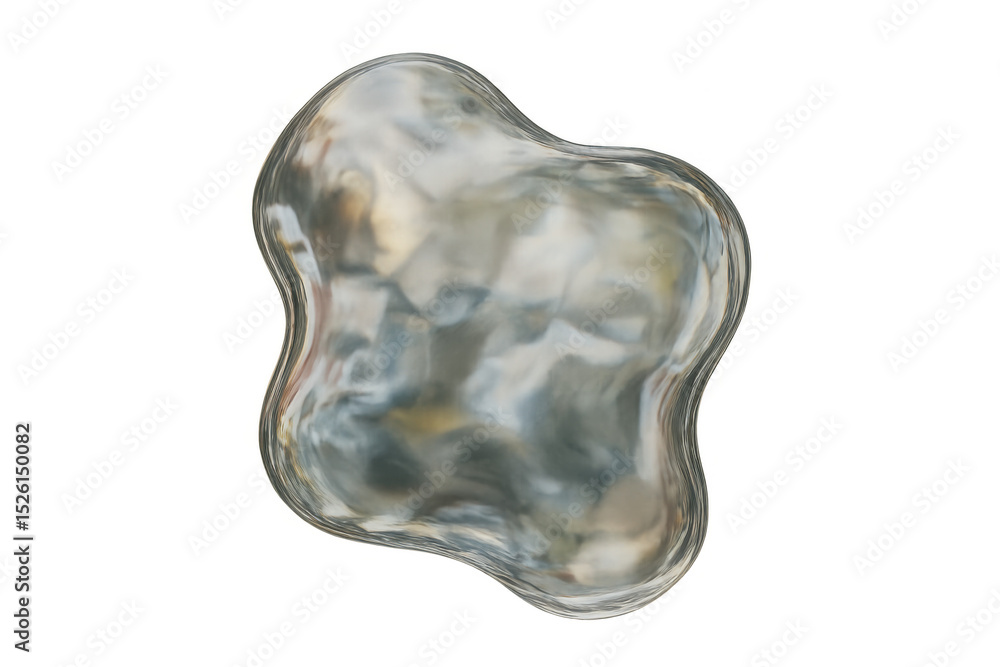 Poster silvery mercury droplet suspended in space, gleaming with metallic luster and capturing light's dyna