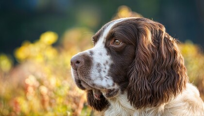 English Springer Spaniel Puppies Frolicking in a Vibrant Meadow under a Radiant Sun, Capturing the Joy and Energy of Natures Most Lovable Companions.