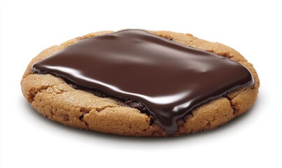 Chocolate-topped cookie, dessert, sweet treat, food photography, white background, studio shot, bakery item, website use
