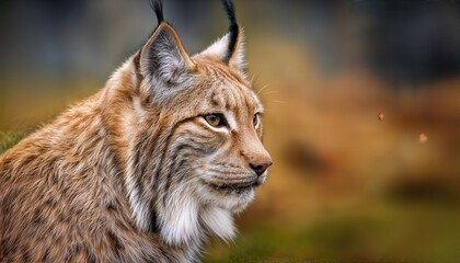 Fototapeta premium Intense Gazes of a Majestic Eurasian Lynx in Starlit Forest Twilight, Capturing the Mystery and Beauty of the Wild at Dusk.