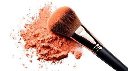 Makeup brush and powder on white background