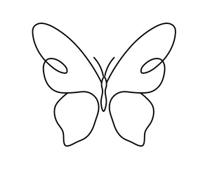 Vector isolated one single simple minimal butterfly symmetrical wings colorless black and white contour line easy drawing