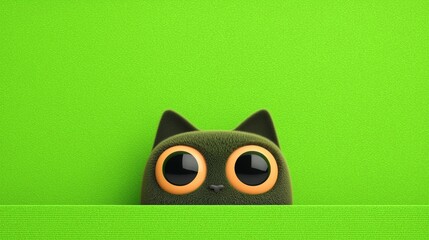 Curious Black Cat Peeking Over Green Surface