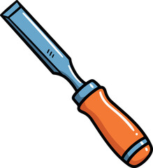 Cartoon Wood Chisel with Orange Handle Illustration – Carpentry Tool for Woodworking, Carving, and DIY Projects

