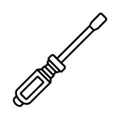 Fototapeta premium Black and white screwdriver illustration showcasing a simple line art design for construction and repair tasks.